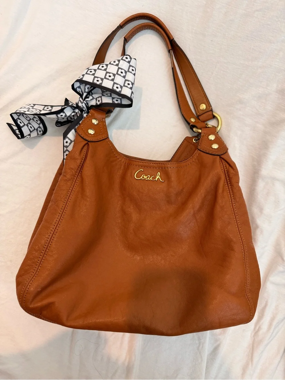 Coach Tan Leather Shoulder Bag with Gold Hardware